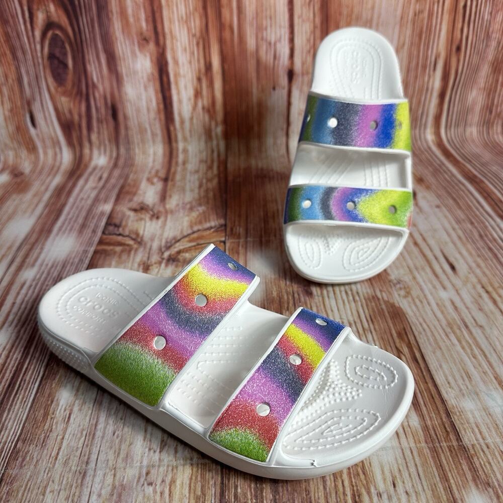 Crocs CLASSIC SPRAY DYE Womens Size 6 Double Two Strap Sandals Slides Shoes